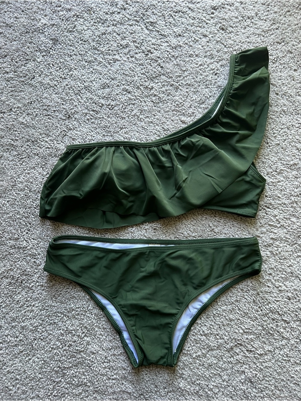 Olive Green One-Shoulder Ruffle Bikini Set